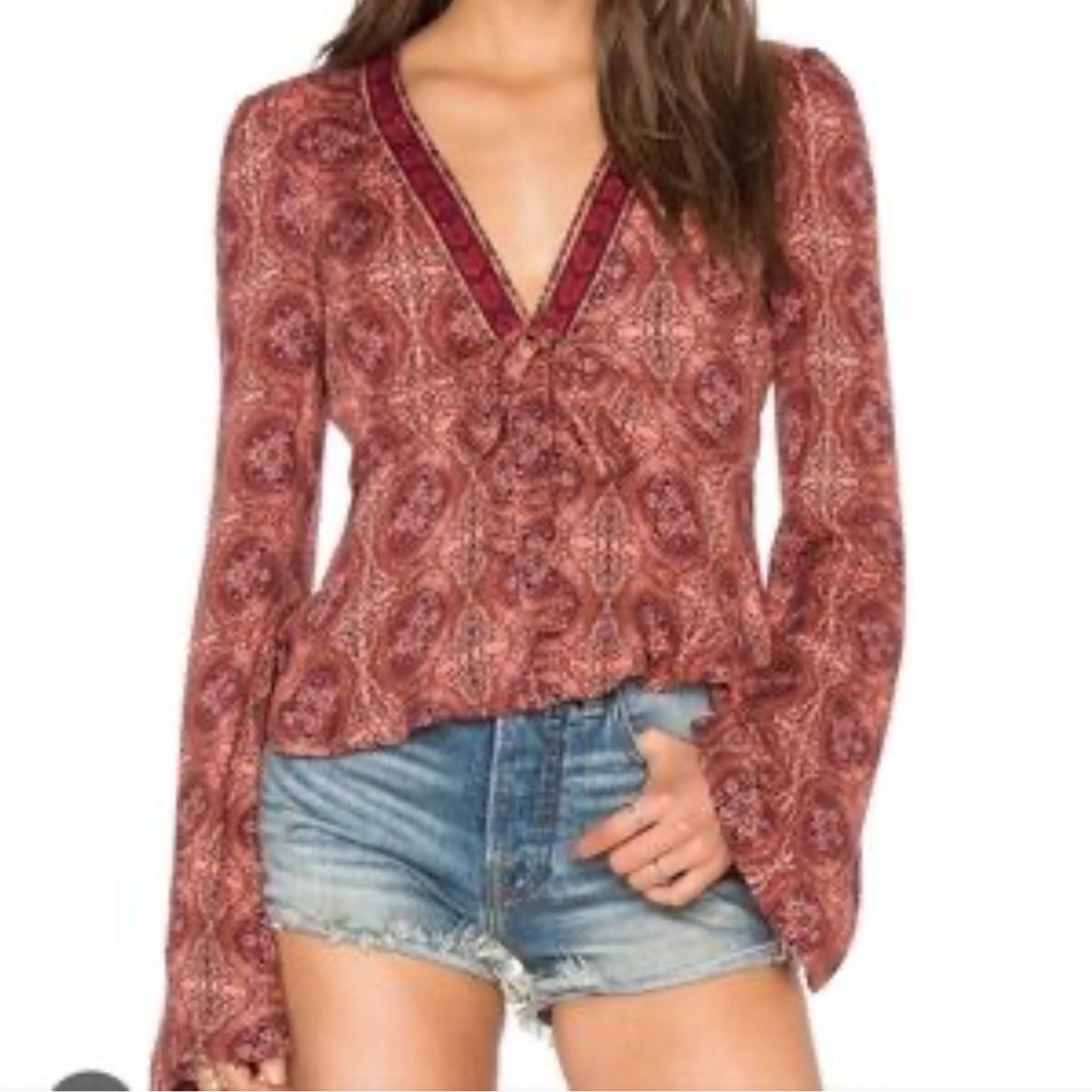 Free People Paisley V-Neck Blouse Size Large